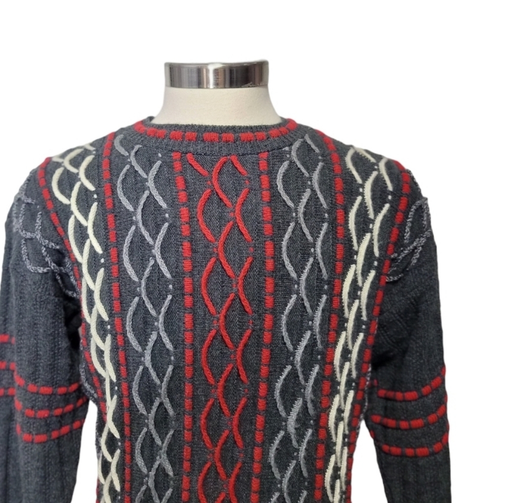 Vintage Bartell II long sleeve pull on sweater size L gray red *